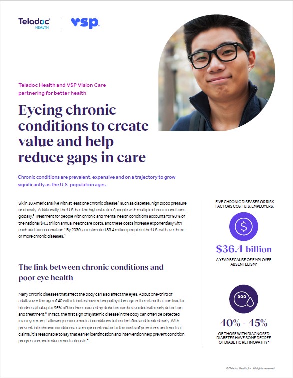 The cover of a white paper called "Eyeing chronic conditions to create value and help reduce gaps in care"
